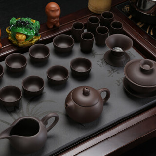 苏氏陶瓷 SUSHI CERAMICS 整套茶具祥云兰香柯木茶盘配紫砂壶功夫茶杯子四合一自动上水煮茶器茶具套装
