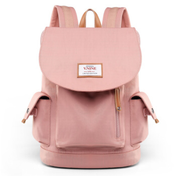 双肩包女时尚翻盖旅行背包大容量14英寸电脑包学院风大中学生书包 vb