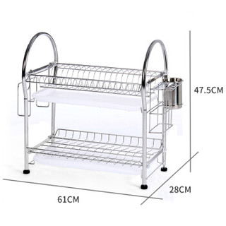 空间生活厨房用品不锈钢置物架碗碟架沥水架筷子筒砧板碗筷二层收纳架 SUS304-6148