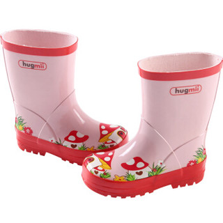 hugmii 儿童雨鞋男童女童卡通防滑雨靴小孩水鞋 粉色蘑菇 28码/19cm