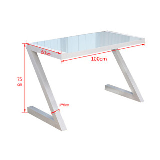 雅美乐电脑桌 钢化玻璃台式笔记本电脑桌书桌 Z型简约办公桌子 白架白玻璃YZDZWW2（中）100*60CM