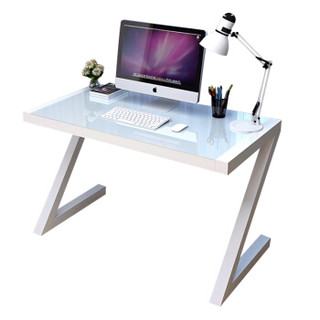 雅美乐电脑桌 钢化玻璃台式笔记本电脑桌书桌 Z型简约办公桌子 白架白玻璃YZDZWW2（中）100*60CM