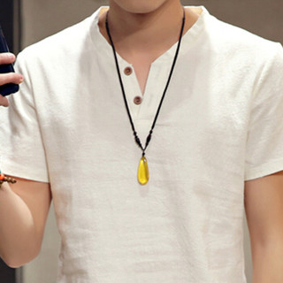 俞兆林（YUZHAOLIN）T恤套装 男士时尚潮流棉麻纯色V领短袖套装A082-A24白色M