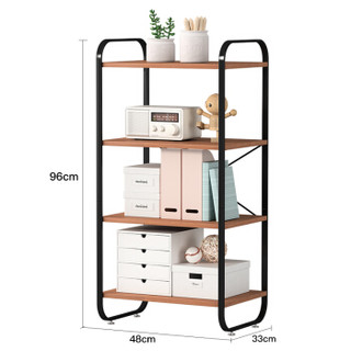 空间生活 置物收纳架多层木质储物架四层收纳架办公室客厅铁架WJG4896-4BK