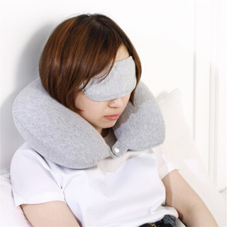 京东京造 便携旅行套装 充气U型枕+眼罩+收纳袋 浅灰色