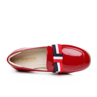 天美意（TEENMIX）童鞋女童鞋时尚公主鞋儿童彩色织带单鞋DX0267 红色 32码