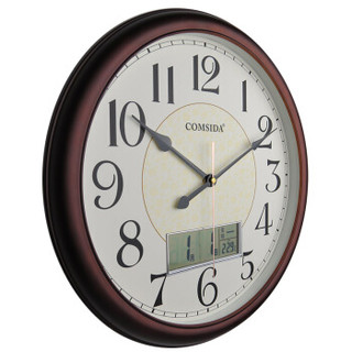 康时达（COMSIDA）挂钟客厅静音挂表简约创意万年历钟表欧式石英钟现代办公室时钟3088Y橡木日历款