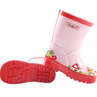 hugmii 儿童雨鞋男童女童卡通防滑雨靴小孩水鞋 粉色蘑菇 20码/15cm
