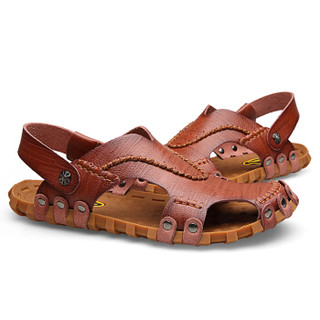 CARTELO 卡帝乐鳄鱼 罗马时尚镂空透气户外包头沙滩凉鞋男 1806 棕色 43