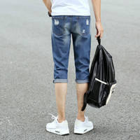 YUZHAOLIN 俞兆林 牛仔短裤男士时尚简约破洞七分牛仔短裤 B235-9930