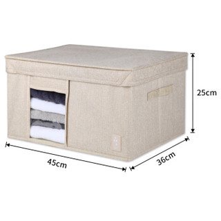 清野の木 麻质布艺收纳箱 可视窗口大号40L两个装 米色 可折叠百纳箱衣物整理箱