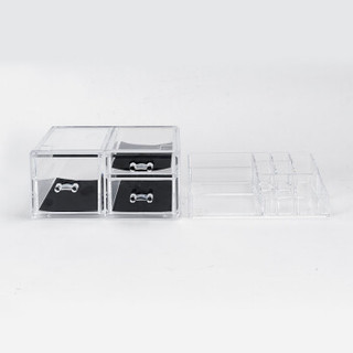 富居 抽屉式透明化妆盒收纳盒首饰办公桌面亚克力多功能整理盒 组合装可分离