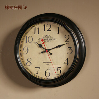 橡树庄园 钟表挂墙挂钟客厅16寸美式静音机芯轻奢壁饰客厅时钟书房创意计时器小钟装饰摆件 170001