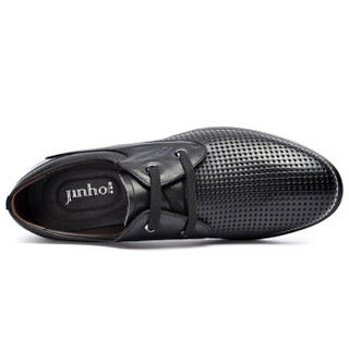 JINHOU 金猴 男士系带冲孔凉鞋 时尚透气商务皮鞋 Q35118A 黑色 39