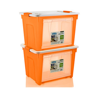 龙士达 塑料收纳箱整理箱 （85L*2）透明侧开衣物被子储物箱混色2只装 特大号 LJ-0781*2