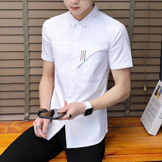 北极绒（Bejirong）短袖衬衫男 短袖衬衫男士纯色青少年个性潮流时尚衬衣 C212-351 白色 M 