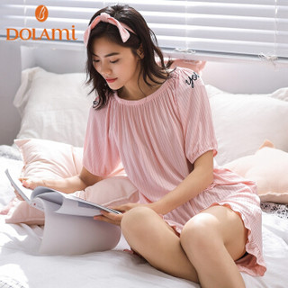 多拉美睡衣女夏短袖两件套装韩版宽松甜美可爱清新一字领可外穿家居服 DL822197 粉色 M