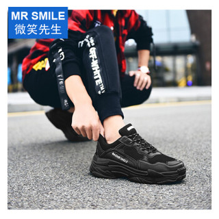 MR SMILE 微笑先生 韩版潮流百搭透气男士运动休闲小白ins超火的老爹鞋 8858 黑色 44