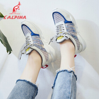 L'ALPINA 阿尔皮纳 女休闲鞋学生韩版透气网面个性拼接厚底旅游跑步516 白色36