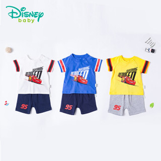 迪士尼(Disney)童装男童运动短袖套装夏季新品宝宝斜开扣两用档休闲服182T744 宝蓝 12个月/身高80cm