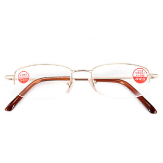 百年红 老花镜男女通用款 金属半框高清舒适老化眼镜架 8020 金色 100度(50岁以下)