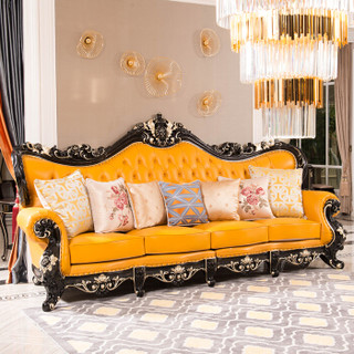 中伟ZHONGWEI欧式沙发优质牛皮实木沙发客厅实木雕花沙发别墅大户型客厅欧式四人