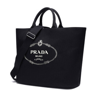 PRADA 普拉达 女士黑色LOGO图案织物手提单肩包 1BG161 ZKI F0002 V OOO