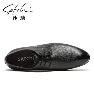 SATCHI 沙驰 鹿皮舒适系带商务正装男鞋   65821002Z 黑色 41