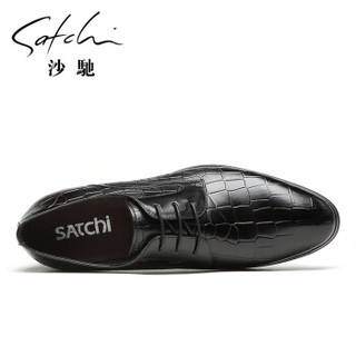 SATCHI 沙驰 适系带牛皮商务正装皮鞋男   96822001Z 黑色 38