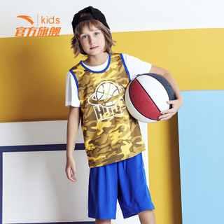 安踏（ANTA）男童装中大童篮球比赛套短T短裤两件套A35821201落日黄150