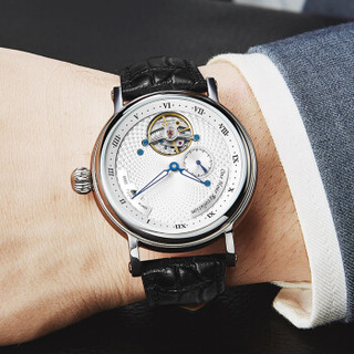 钻石手表 天轨系列男机械表陀飞轮男士夜光防水男表时尚复古手表 白面皮带 时尚腕表 手表 卡罗素