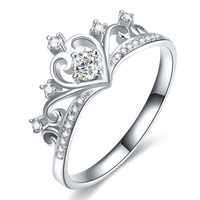 鸣钻国际 王冠 白18k金钻戒 钻石戒指结婚求婚女戒 情侣对戒女款 15号