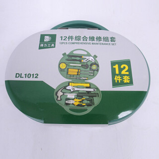 DL   得力DL1012 家用多功能五金工具箱手动工具套装 电工维修工具箱家用应急包12件