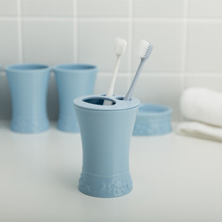 优鹉 洗漱五件套 洗漱套装香皂盒漱口杯子卫生间浴室用品牙刷架乳液瓶套装 蓝色