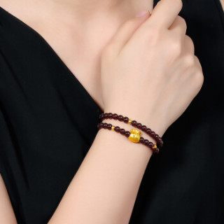 小福袋 黄金手链 3d硬金福袋足金转运珠 新款石榴石手饰女款 女士女生