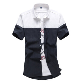 鳄鱼恤（CROCODILE）衬衫 男士韩版修身青年拼色短袖衬衫 CS53 上白下黑 2XL