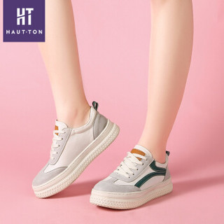 Haut Ton 皓顿 平底系带韩版时尚休闲运动小白松糕女鞋 XB225绿色35码