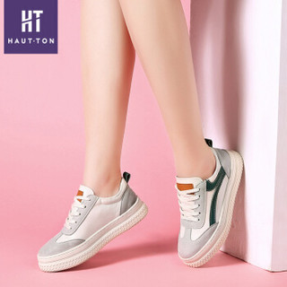 Haut Ton 皓顿 平底系带韩版时尚休闲运动小白松糕女鞋 XB225绿色 36码