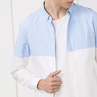 爱肯aiken森马旗下品牌2018年秋季男装撞色拼接长袖衬衫AK317051004蓝白色调XXL