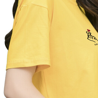 南极人（Nanjiren）T恤女时尚印花休闲上衣宽松套头简约短袖夏季 黄色 XXL