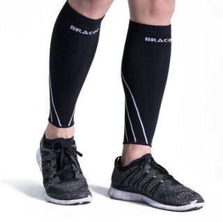 奔酷 BRACOO RC297运动护腿套健身跑步压缩护小腿套男女防护一双装 黑底白条 L码