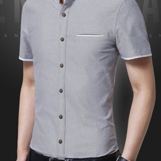 俞兆林（YUZHAOLIN）短袖衬衫 男士商务休闲简约立领短袖衬衣2301灰色XL