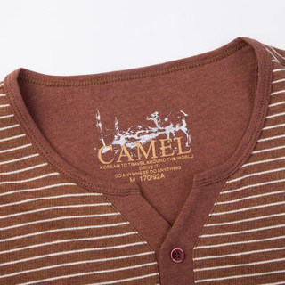 骆驼（CAMEL）男装 时尚V领花纱条纹短袖休闲男短袖T恤衫 X7B201108B  橙色M