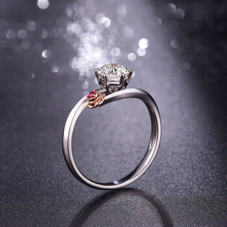 鸣钻国际 真爱玫瑰 白18k金钻戒女 钻石戒指结婚求婚女戒 情侣对戒女款 16号