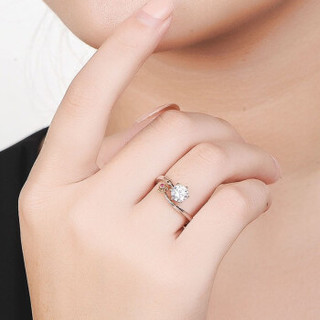 鸣钻国际 真爱玫瑰 白18k金钻戒女 钻石戒指结婚求婚女戒 情侣对戒女款 16号