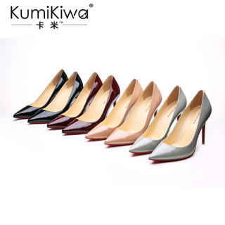 KumiKiwa 漆皮头层牛皮细跟浅口尖头高跟单鞋 K16QN3329 杏色10CM 34