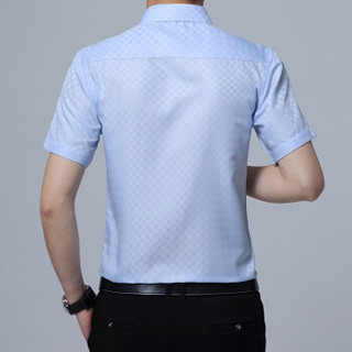鳄鱼恤（CROCODILE）衬衫 男士商务休闲大码格子短袖衬衫 D08 天蓝 XL/40