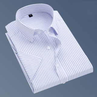 鳄鱼恤（CROCODILE）衬衫 男士竖条商务休闲职业正装大码短袖衬衫 D82 蓝D08-6 L/39