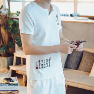 北极绒（Bejirong）短袖T恤男 2019年夏季新款男士日系亚麻短袖薄T恤男圆领T恤 A082-T109 白色 2XL