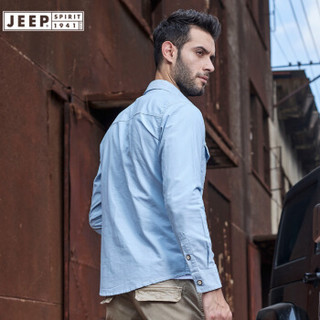 吉普男装JEEP 男士衬衫2019春季新款男款棉纯色长袖衬衣商务外穿上衣 RSC102 浅蓝色 M